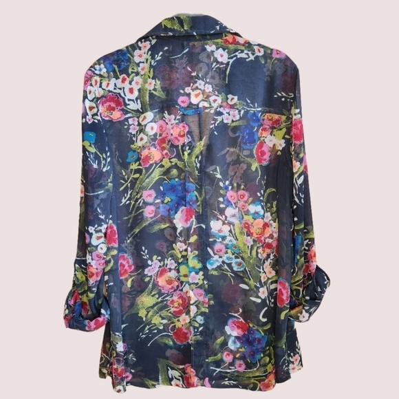 KUT FROM THE KLOTH CHIFFON SEMI SHEER LONG SLEEVE FLORAL BLOUSE MEDIUM LIKE NEW! - Picture 7 of 11